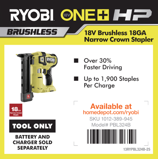 RYOBI ONE+ 18V NARROW CROWN STAPLER