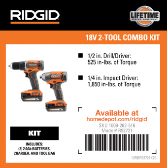 RIDGID 18V BRUSHED 2-Tool Combo Kit