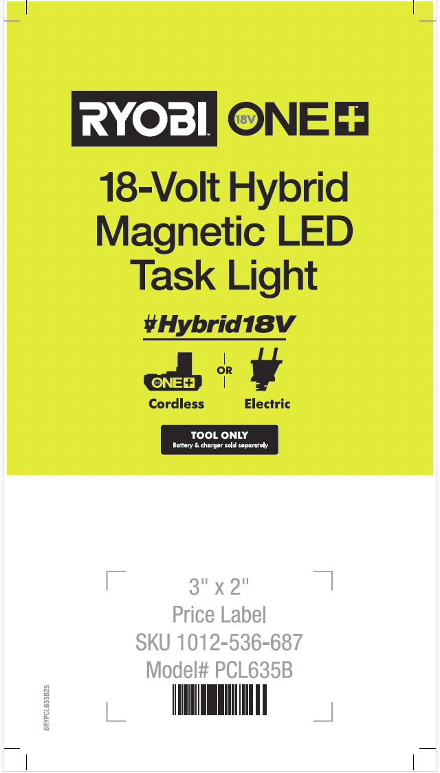 RYOBI 18V ONE+ Hybrid Cordless LED Magnetic Task Light 5x10 Card