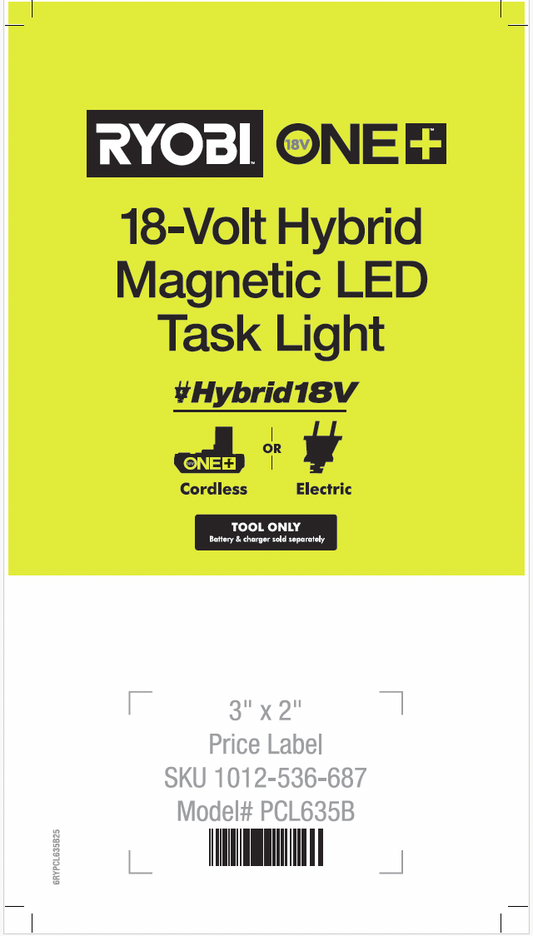 RYOBI 18V ONE+ Hybrid Cordless LED Magnetic Task Light 5x10 Card