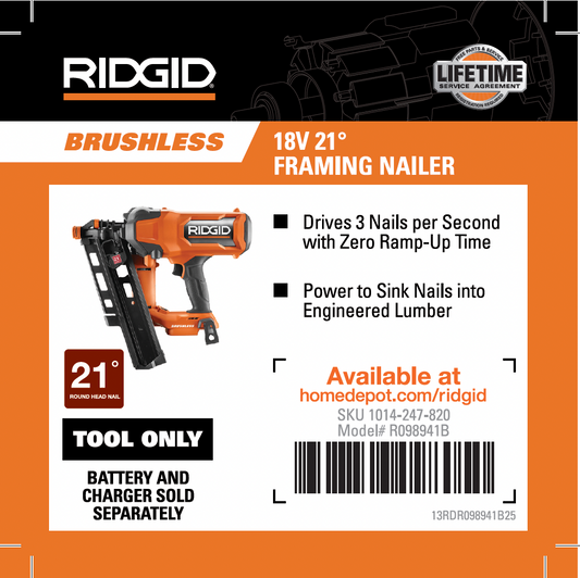 RIDGID 18V Brushless 21 Degree 3-1/2 in. Framing Nailer 4x4