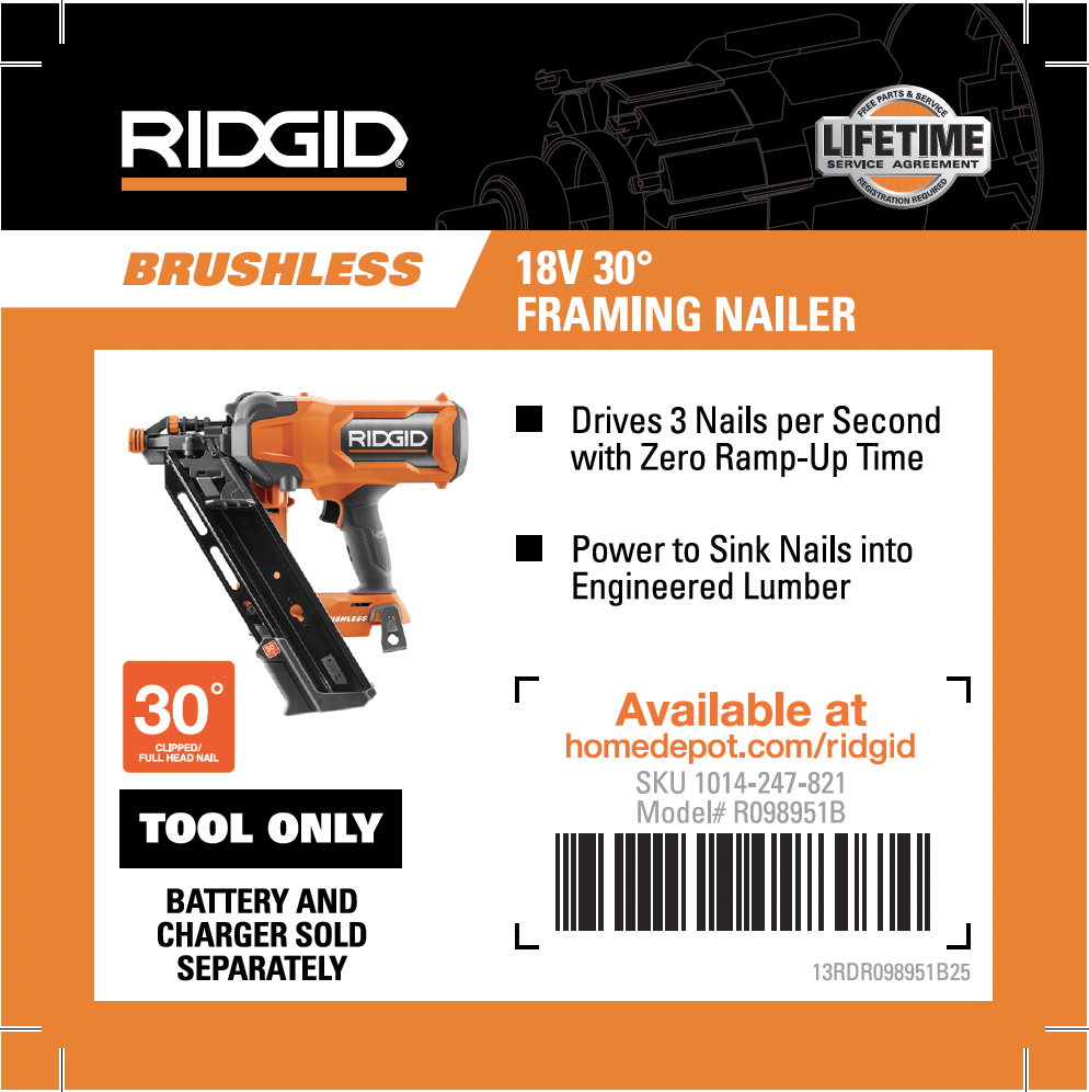 RIDGID 18V Brushless 30 Degree 3-1/2 in. Framing Nailer 4x4