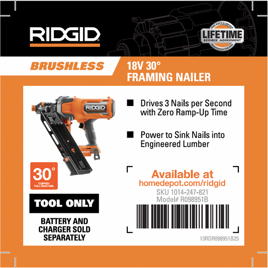 RIDGID 18V Brushless 30 Degree 3-1/2 in. Framing Nailer 4x4