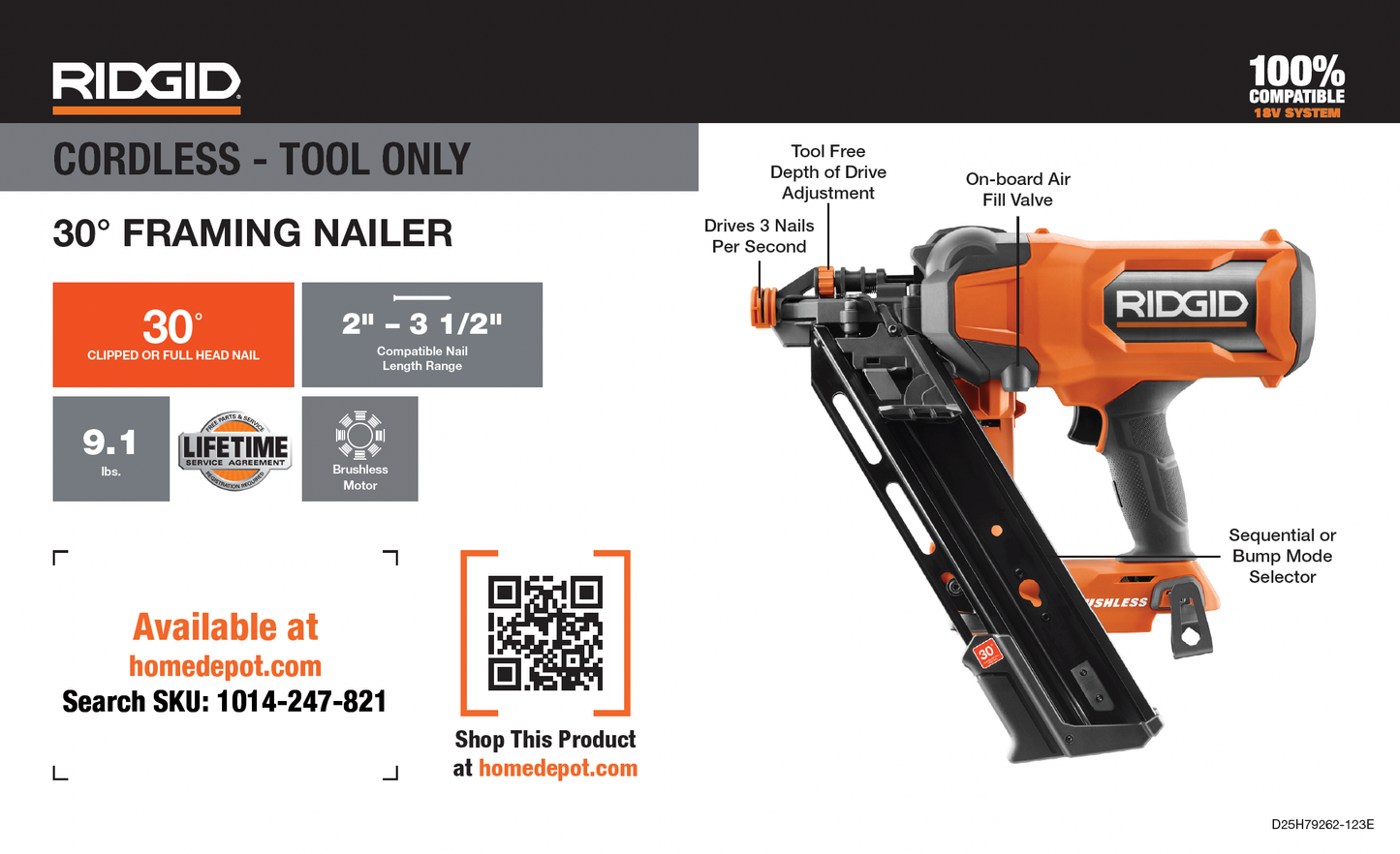 RIDGID 18V Brushless 30 Degree 3-1/2 in. Framing Nailer