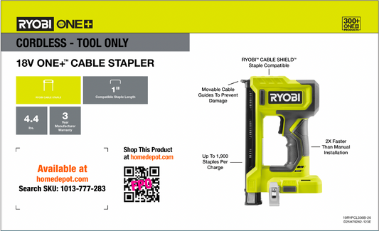 RYOBI CABLE STAPLER NO DISPLAY POP