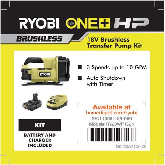 RYOBI 18V ONE+ HP TRANSFER PUMP KIT