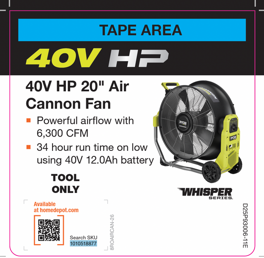 RYOBI 40V HP 20" Air Cannon Fan Flag