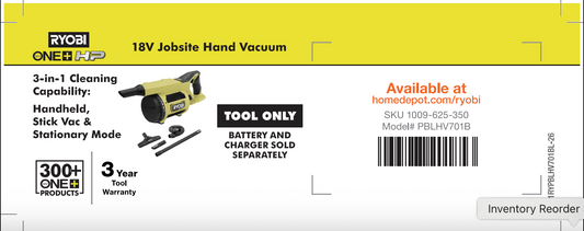 RYOBI ONE+ HP Wet Dry Hand Vac Beam Label