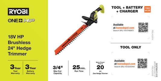 18V HP 24" Hedge Trimmer Channel Card