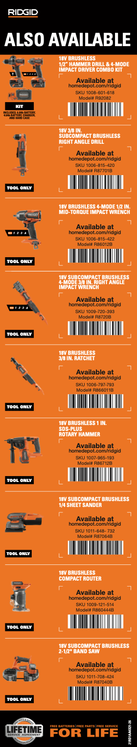 ALSO AVAILABLE POWER TOOLS 4X21 POP