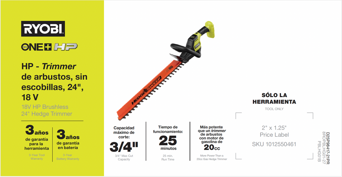 18V HP 24" Hedge Trimmer Channel Card - PR