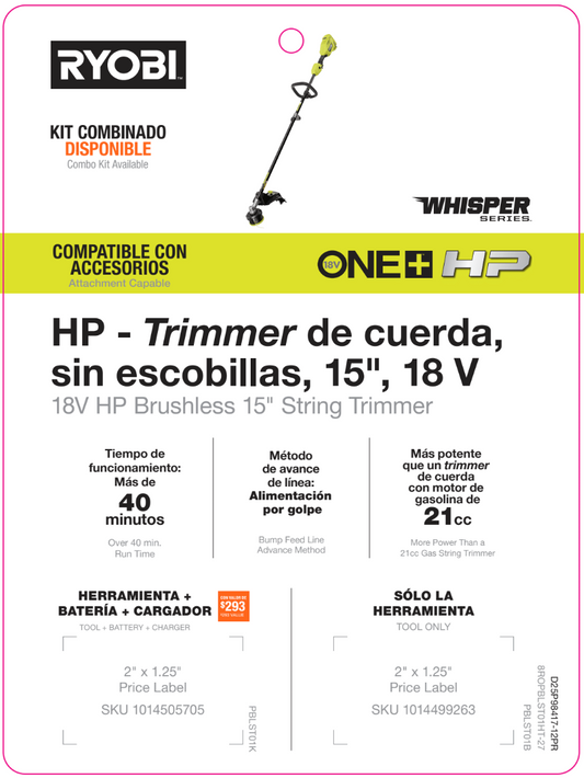 18V HP 15" String Trimmer Hang Tag - PR