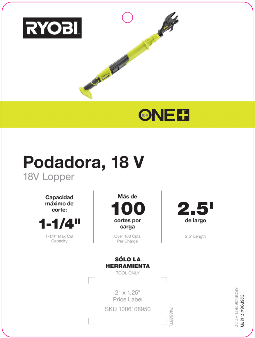 18V Lopper Hang Tag - PR