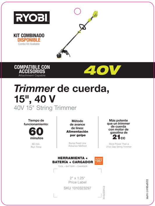 40V 15" String Trimmer Hang Tag - PR