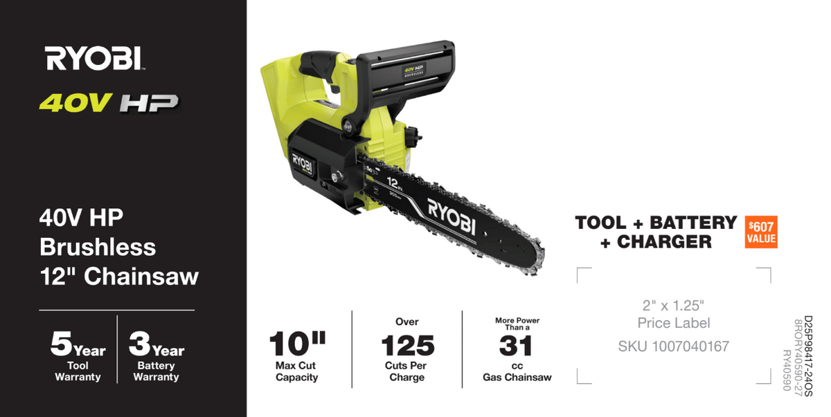 40V HP 12" Tophand Chainsaw Channel Card - Offshore