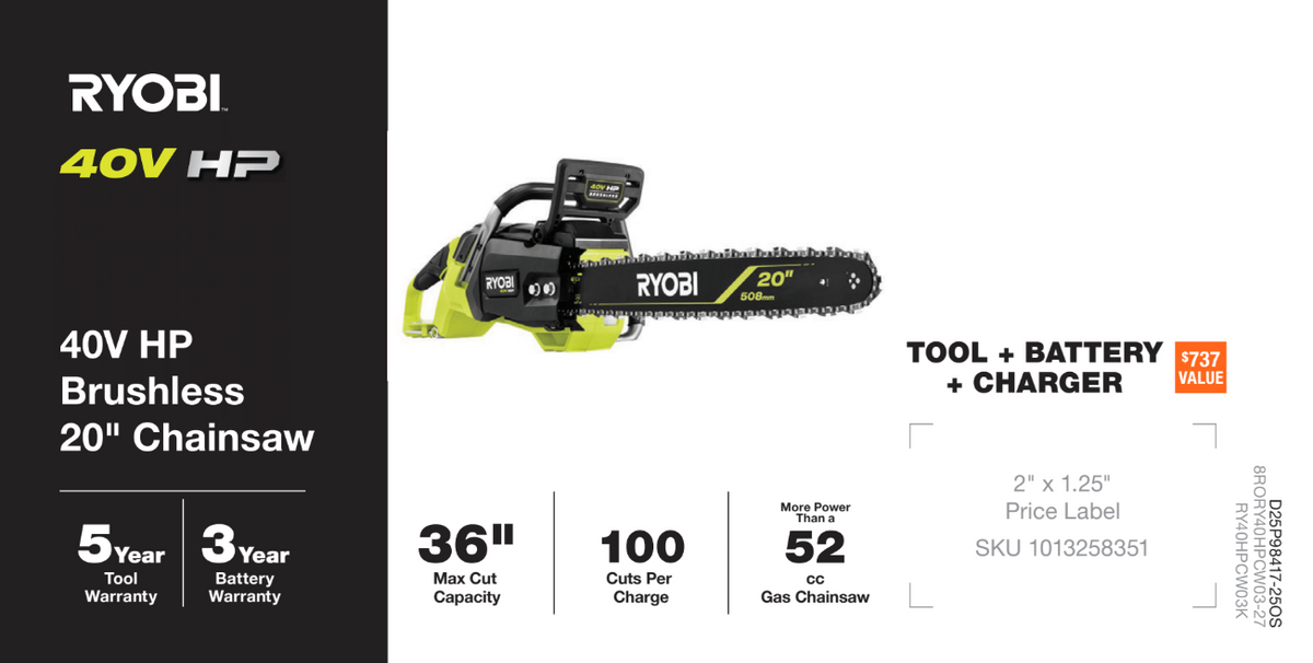 40V HP 20" Chainsaw Channel Card - Offshore