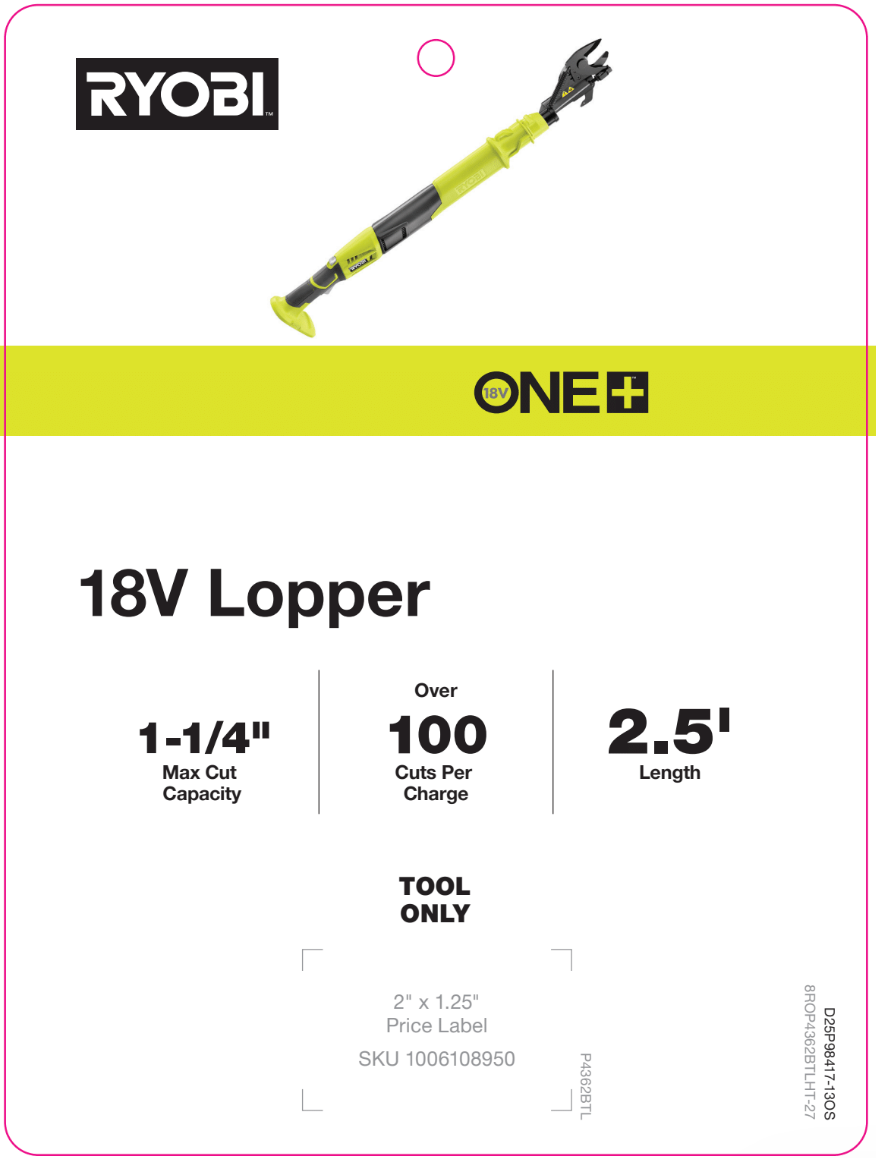 18V Lopper Hang Tag - Offshore