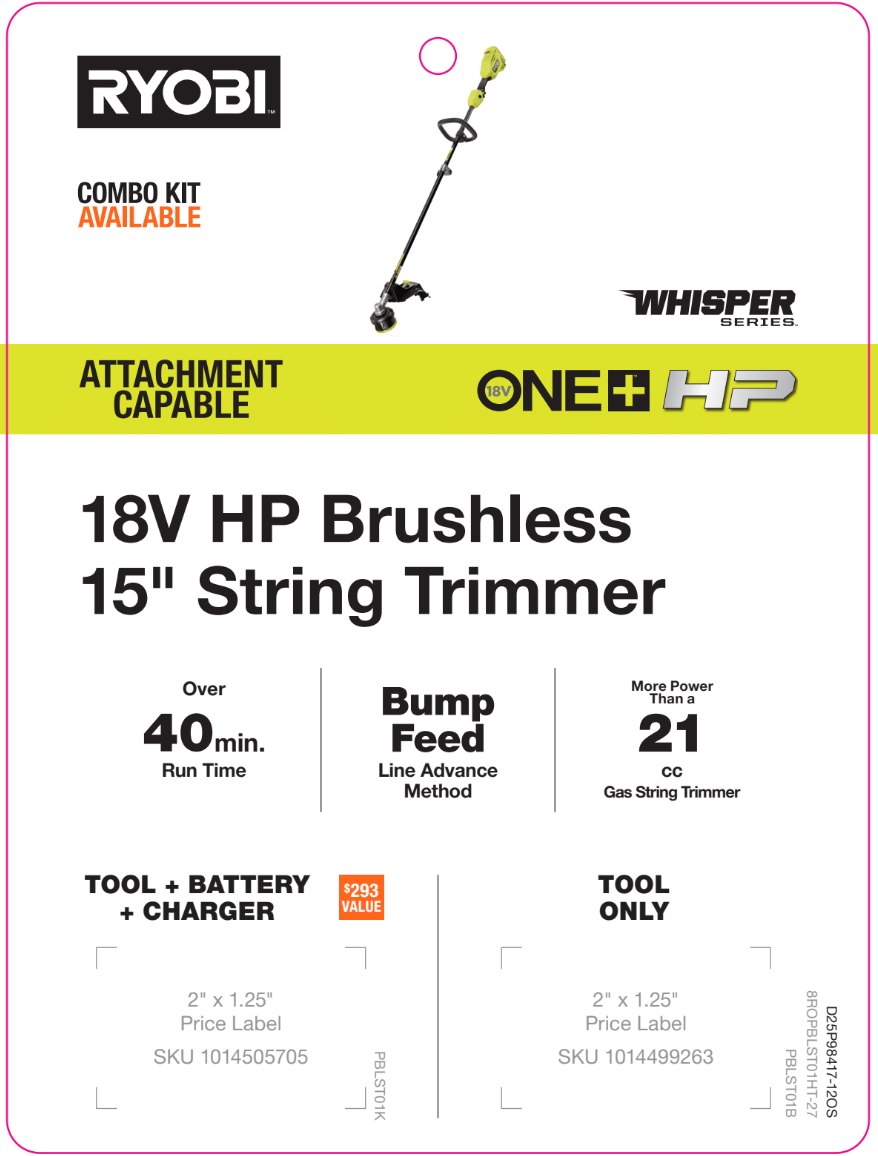 18V HP 15" String Trimmer Hang Tag - Offshore