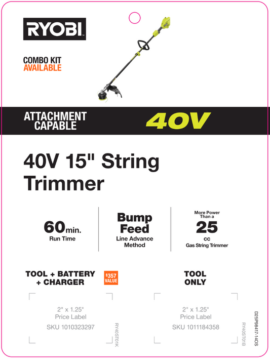 40V 15" String Trimmer Hang Tag - Offshore