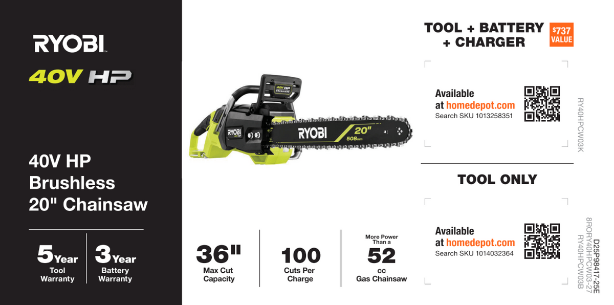40V HP 20" Chainsaw Channel Card