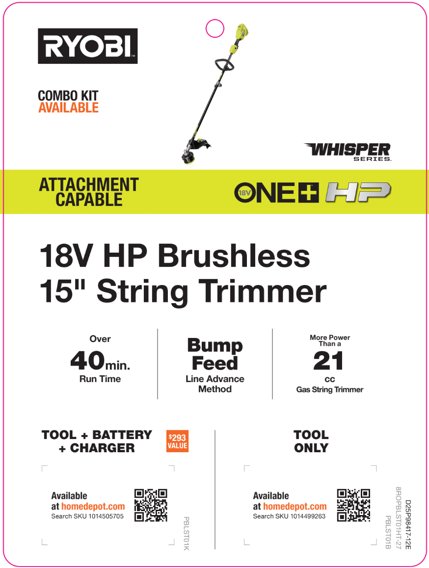 18V HP 15" String Trimmer Hang Tag