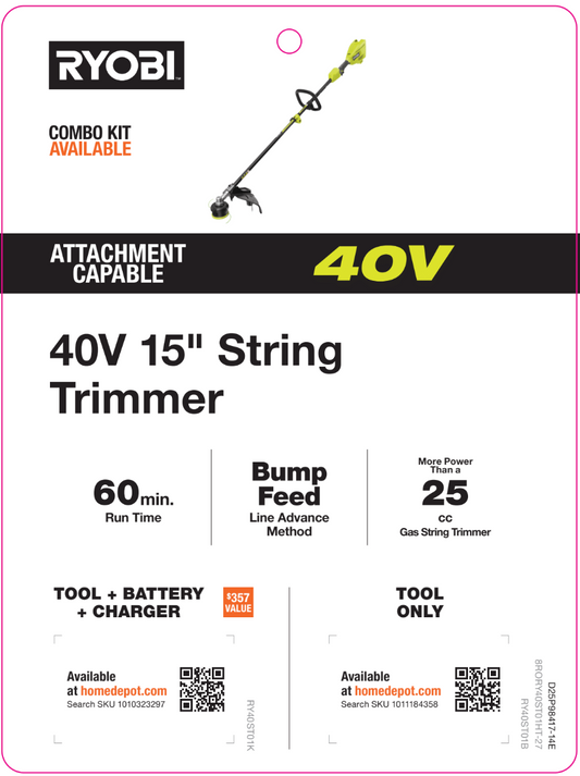 40V 15" String Trimmer Hang Tag