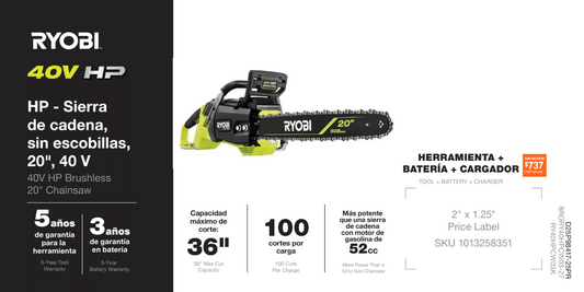 40V HP 20" Chainsaw Channel Card - PR