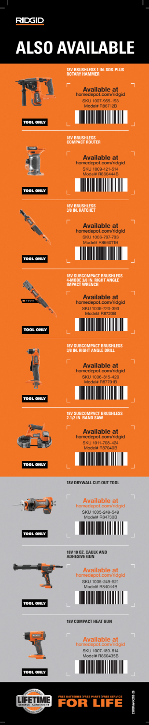 RIDGID Power Tools Also Available 4x21 Channel POP
