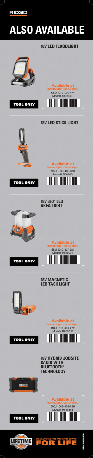 RIDGID Lighting and Lifestyle Also Available 4x21 Channel POP