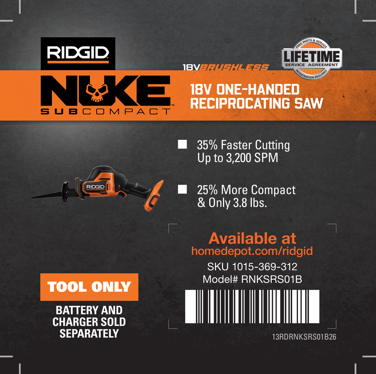 RIDGID NUKE ONE-HANDED RECIP SAW