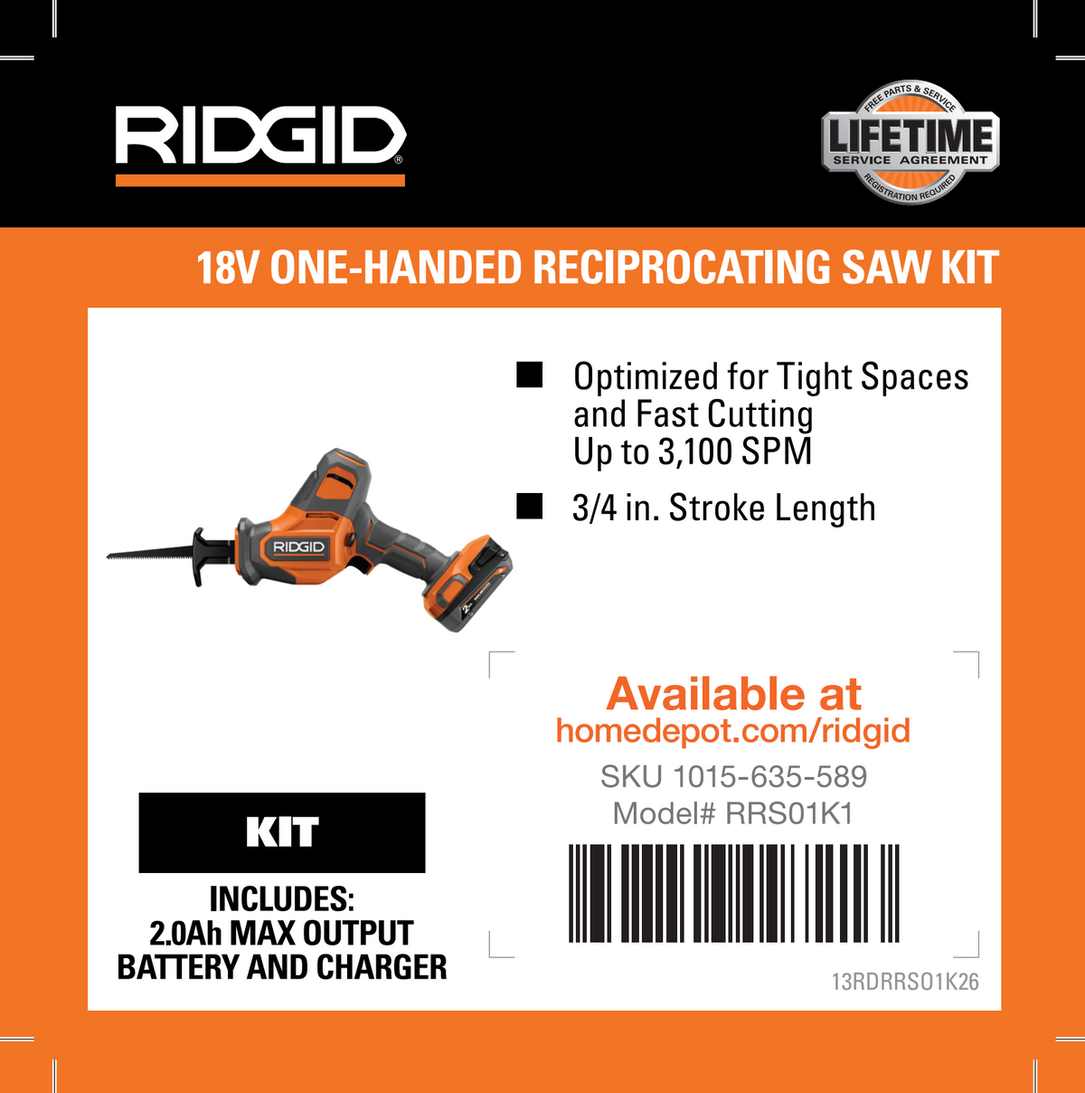 RIDGID 18V ONE-HANDED RECIPROCATING SAW KIT